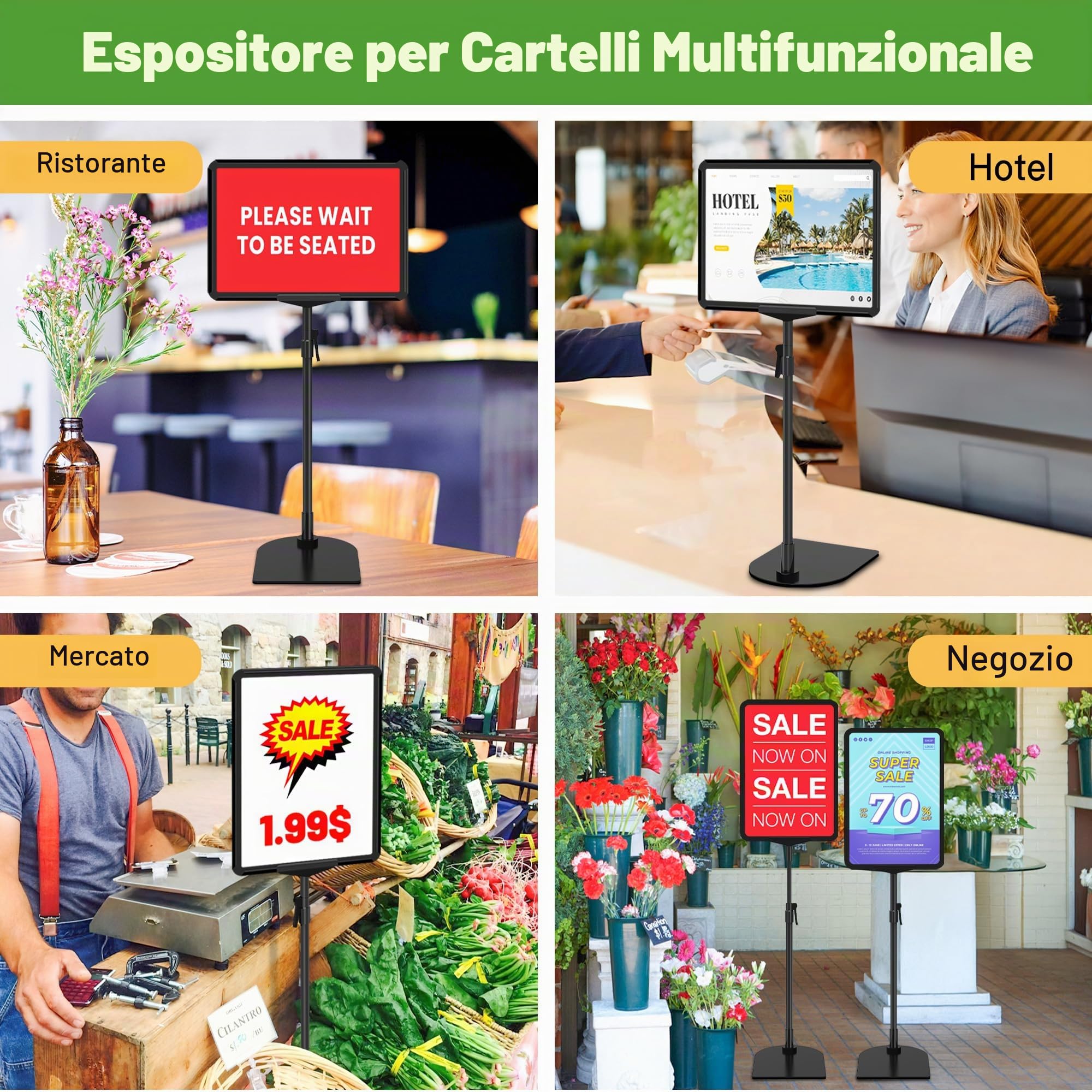 Confezione da 6 supporti per poster, formato A4, supporto per cartelli da tavolo, supporto regolabile per segnaletica, menù pubblicitari, espositori per affari, ufficio, ristorante