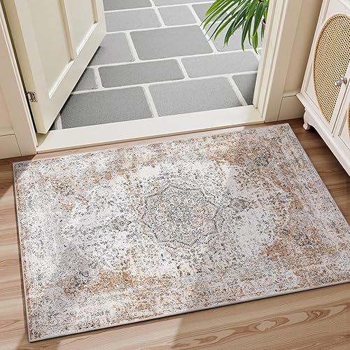 Vista 152 de jinchan Alfombra de pasillo lavable de 2 x 10 pulgadas, estilo vintage, envejecida, para interiores, delgada, tradicional, con estampado floral