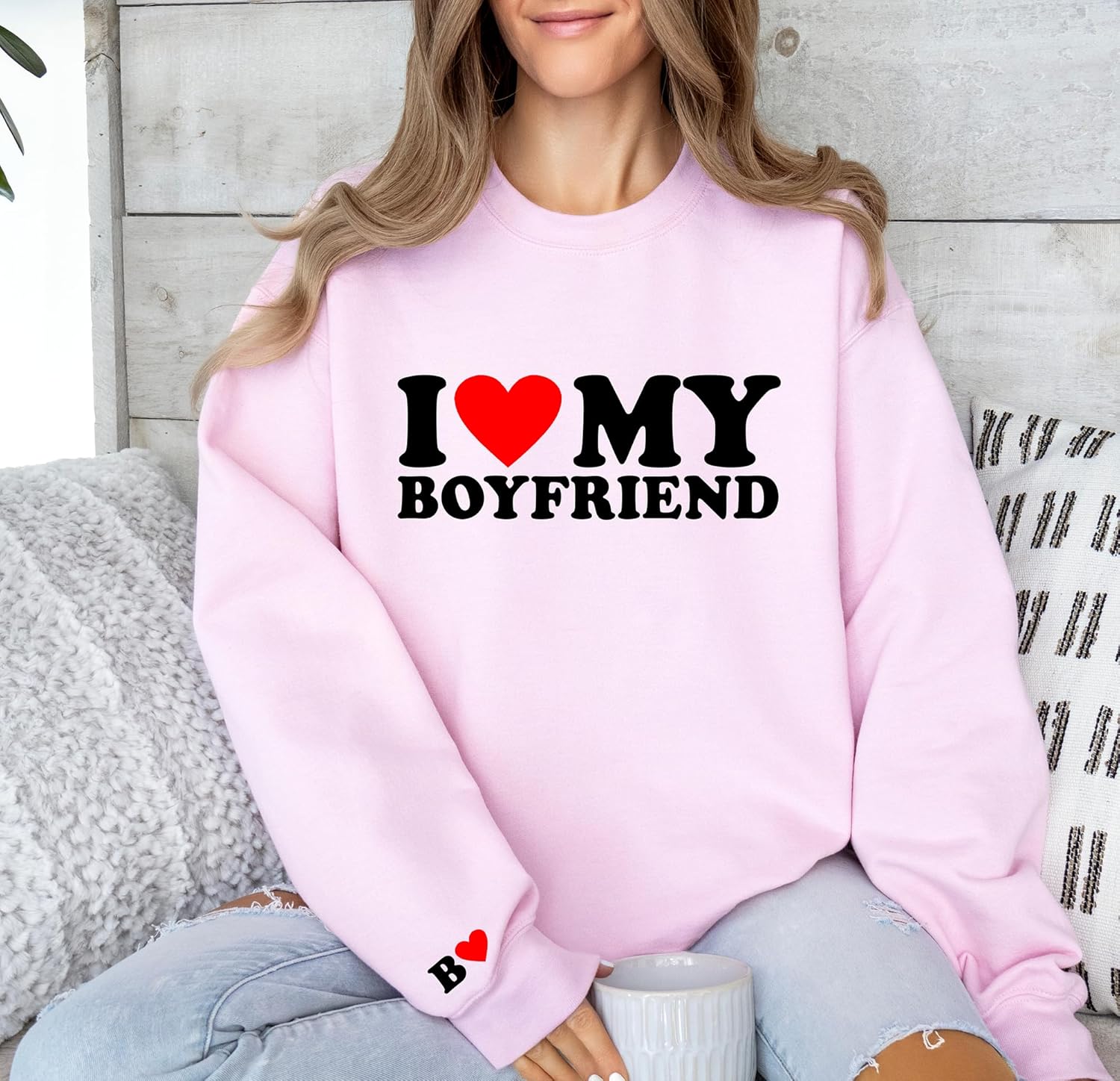 Matching Couple Hoodies with Custom Initial I Heart My Girlfriend Hoodie with Name on Sleeve I Love Hoodie I Heart My Boyfriend Hoody My GF BF Hoodies for Couples - Image 3