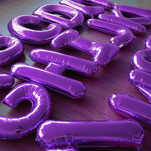 Miniatura 4 de Cartel de globos de feliz cumpleaños, letras personalizadas de 16 pulgadas, letras del alfabeto, globos de aluminio de Mylar (morado)