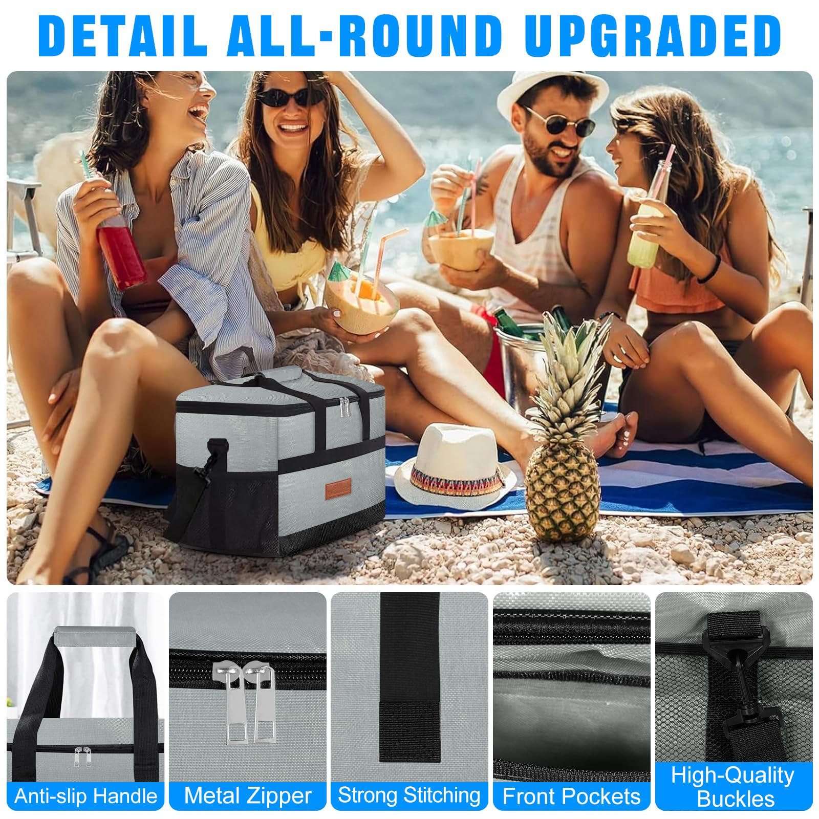 Sac Isotherme 30L Grande Capacité - Lunch Bag Pliable Imperméable Réutilisable Pour Pique-Nique, Courses, Camping, Voyage