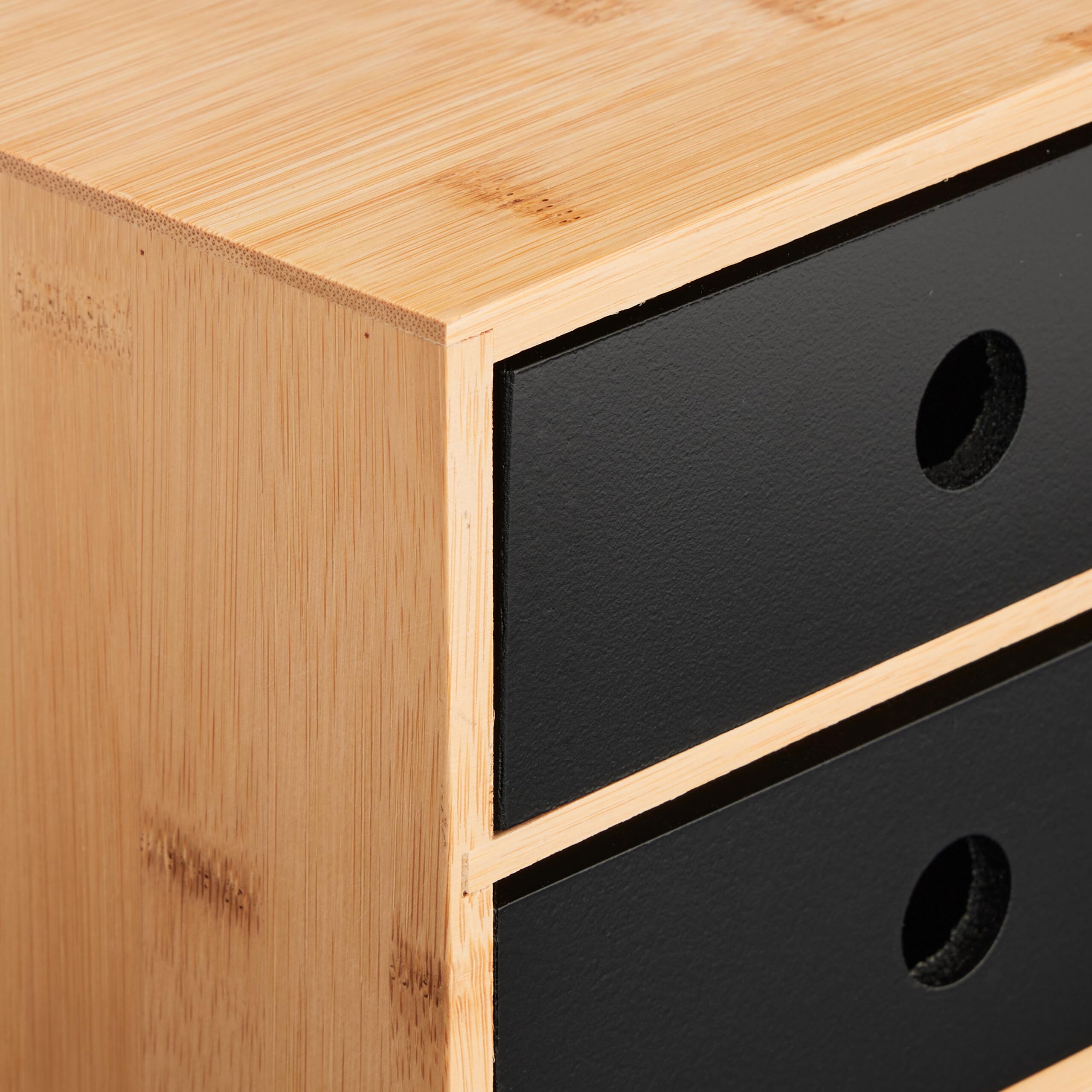 Relaxdays Organizer da Scrivania, 2 Cassetti, bambù e MDF, HLP: 15x25x20 cm, Portapenne Tavolo Ufficio, Naturale Nero