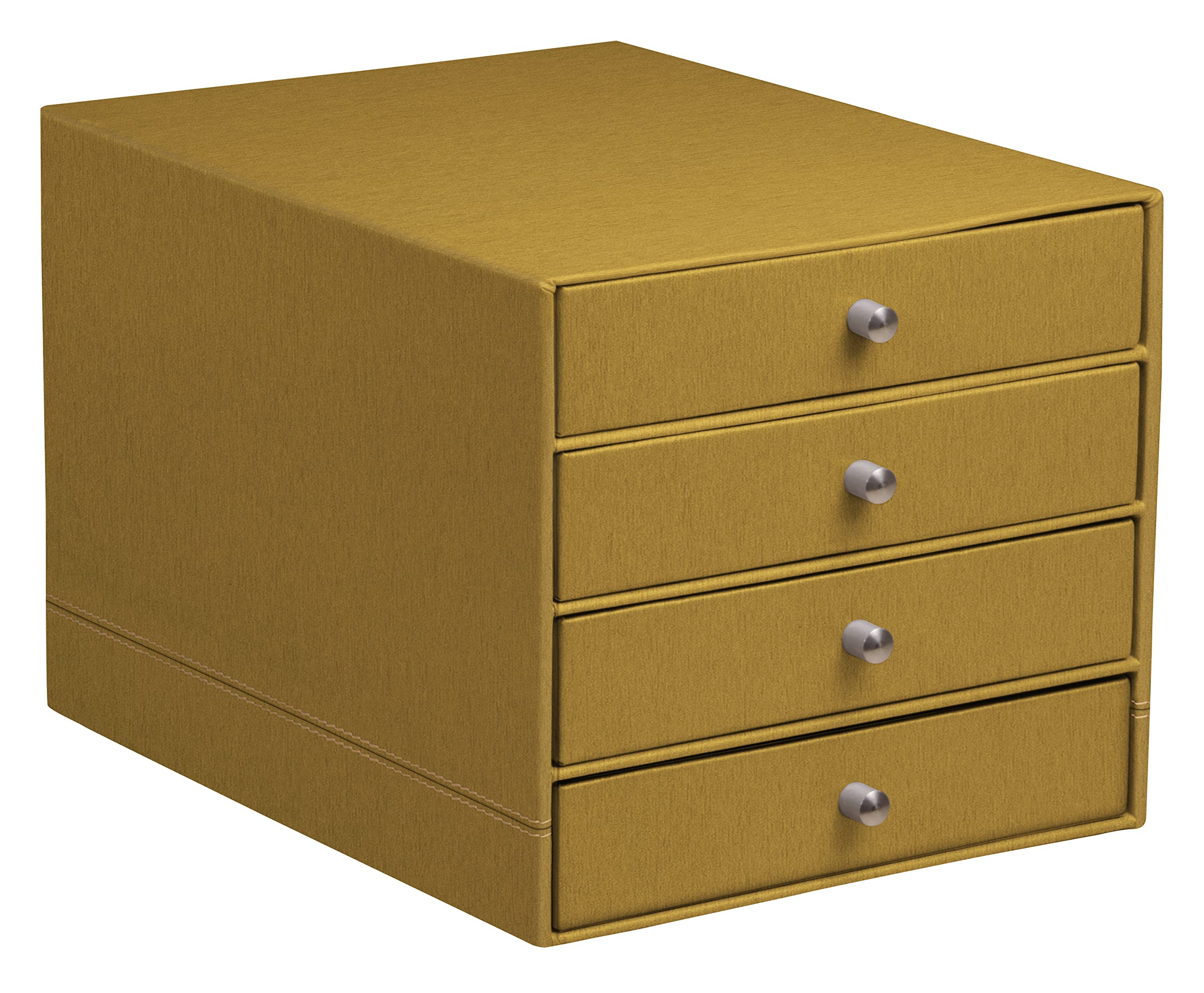 RHODIA 194568C - Organizador de archivos dorado con 4 cajones - 24,8 x 32,7 x 22,8 cm - Pespuntes naranjas - Exterior de piel sintética - Organización de oficina y almacenamiento de diseño