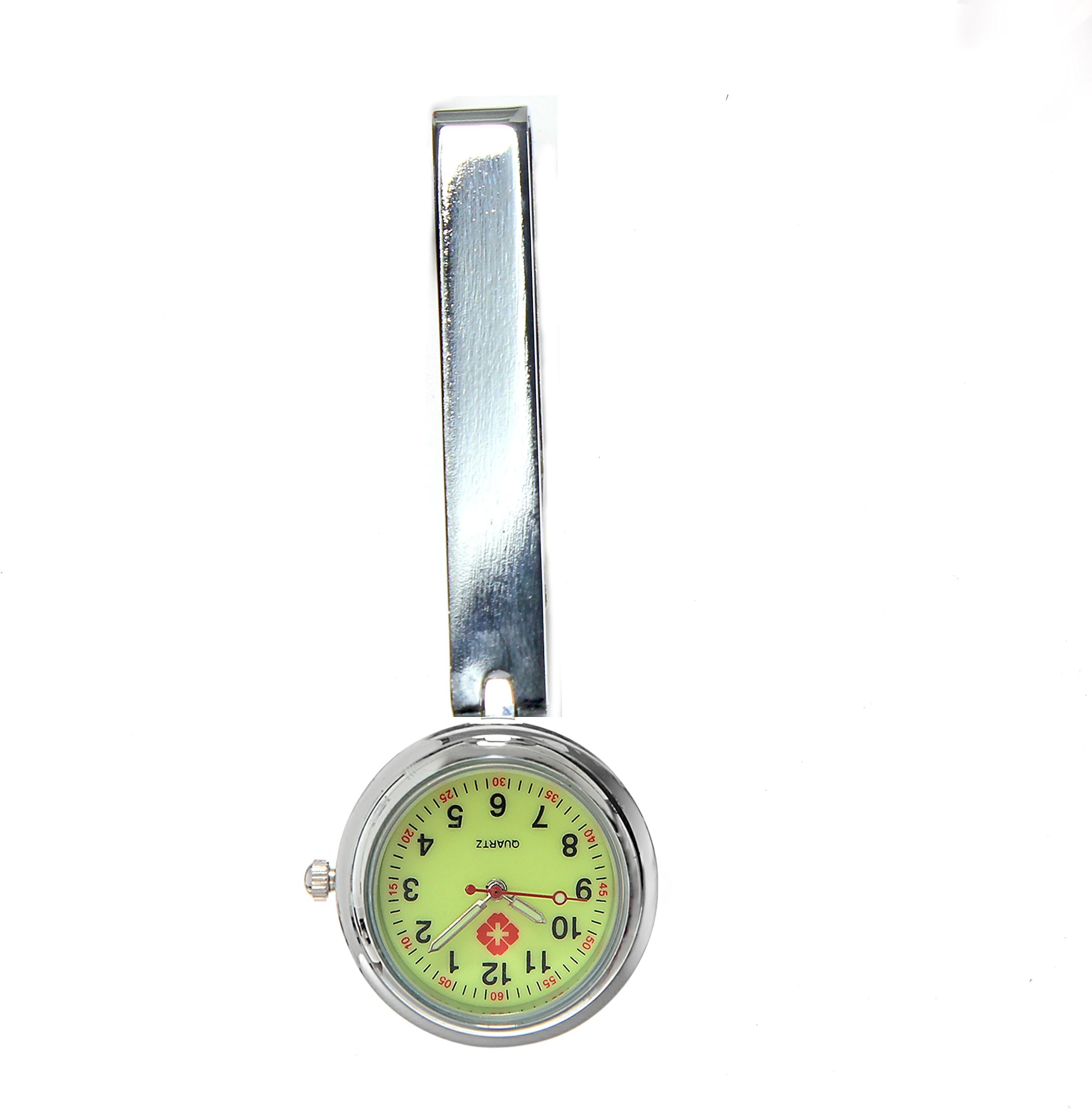 Ellemka JCM-1020 – Exquisite Nurse Watch FOB Medical Tunic Analog Functional Hospital Care-r Quartz Clip Pin Brooch Crystals Fashion Trend Art Design Luminescent Dial - Color Silver