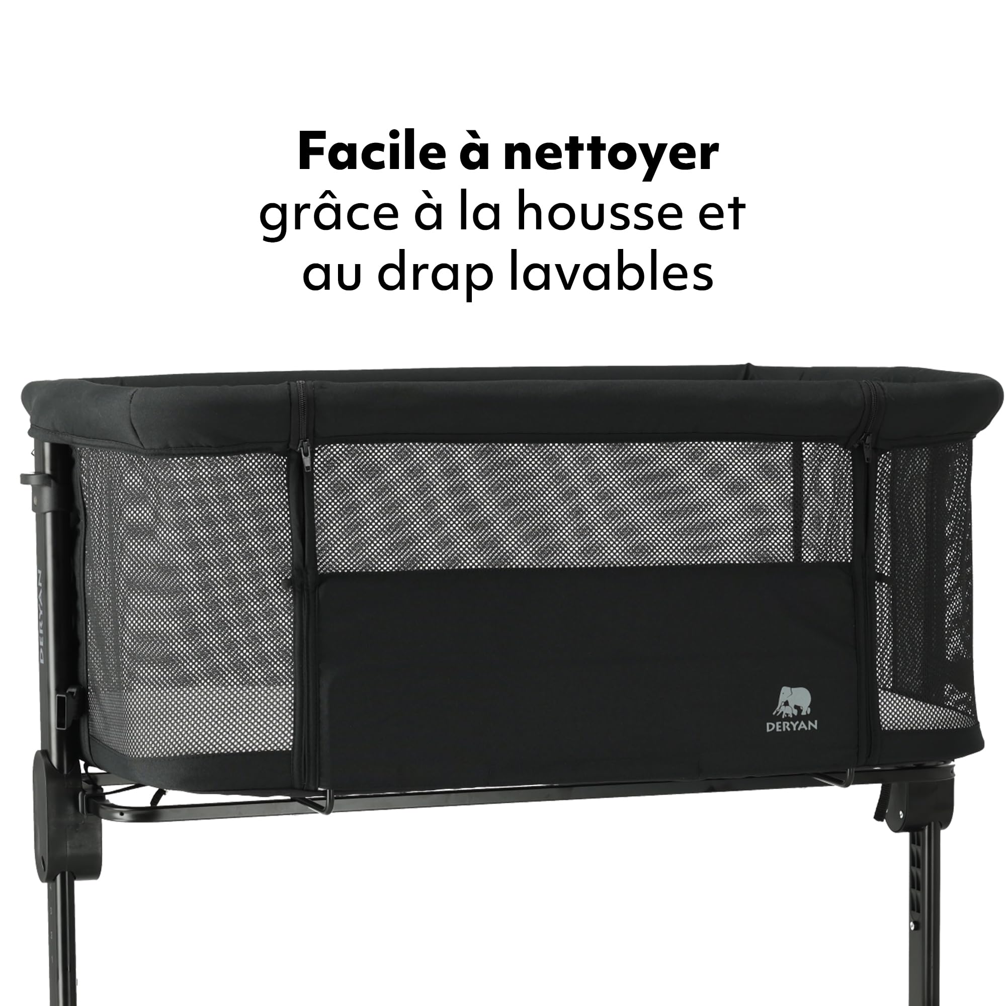 Deryan Snoozy Co-Sleeper 3 en 1 Lit bébé jusqu'à 9 kg Cododo Berceau Réglage Hauteur Inclinaison Matelas 4 roulettes Freins Matelas Ergonomique Sac (Noir)