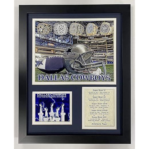 Legends Never Die Dallas Cowboys Super Bowl Championship Rings Collectible | Framed Photo Collage Wall Art Decor - 12"x15" (11573U), white