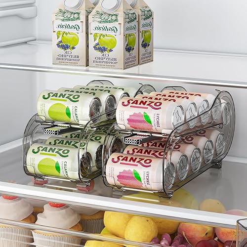 Vista 7 de Organizador de bebidas para refrigerador, dispensador organizador de latas de soda para refrigerador con rodado automático, organiza latas