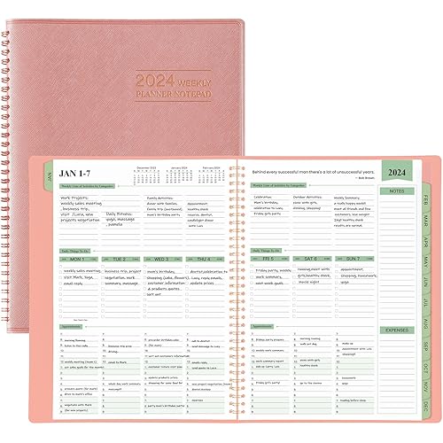 2024 Planner - 3-Tier Down Weekly & Monthly Planner NotePad, 11.38'' x 8.74'', JAN 2024 - DEC 2024, Monthly Tabs, Appointment Book, 60 Minutes Intervals, Faux Soft Leather, Spiral Bound, Julian Dates