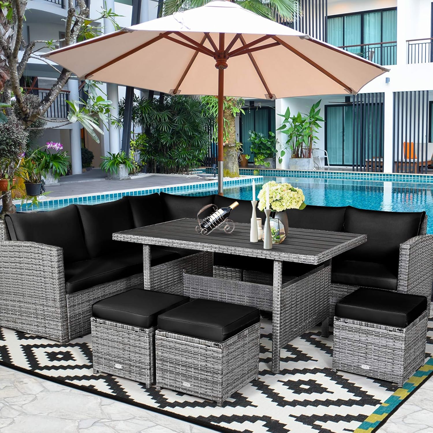Tangkula Patio Furniture Set for 6, 7 Piece All Weather Heavy Duty PE Wicker