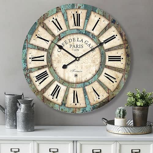 24 Inch Vintage Wall Clock, Roman Numerals Style, Battery Operated,