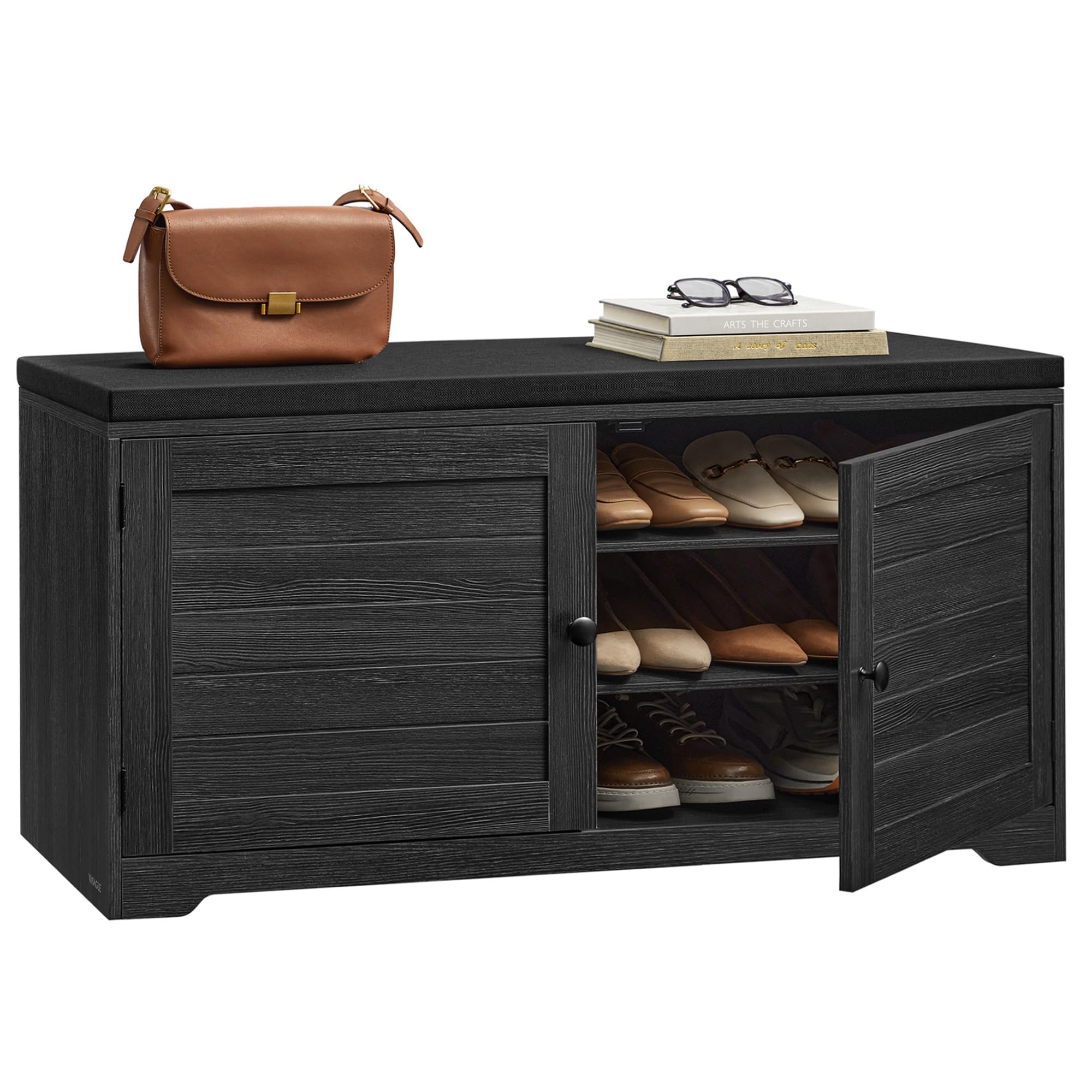 VASAGLE 3-Tier Shoe Storage Bench with Cushion, 14 x 39.8 x 20.7 Inches