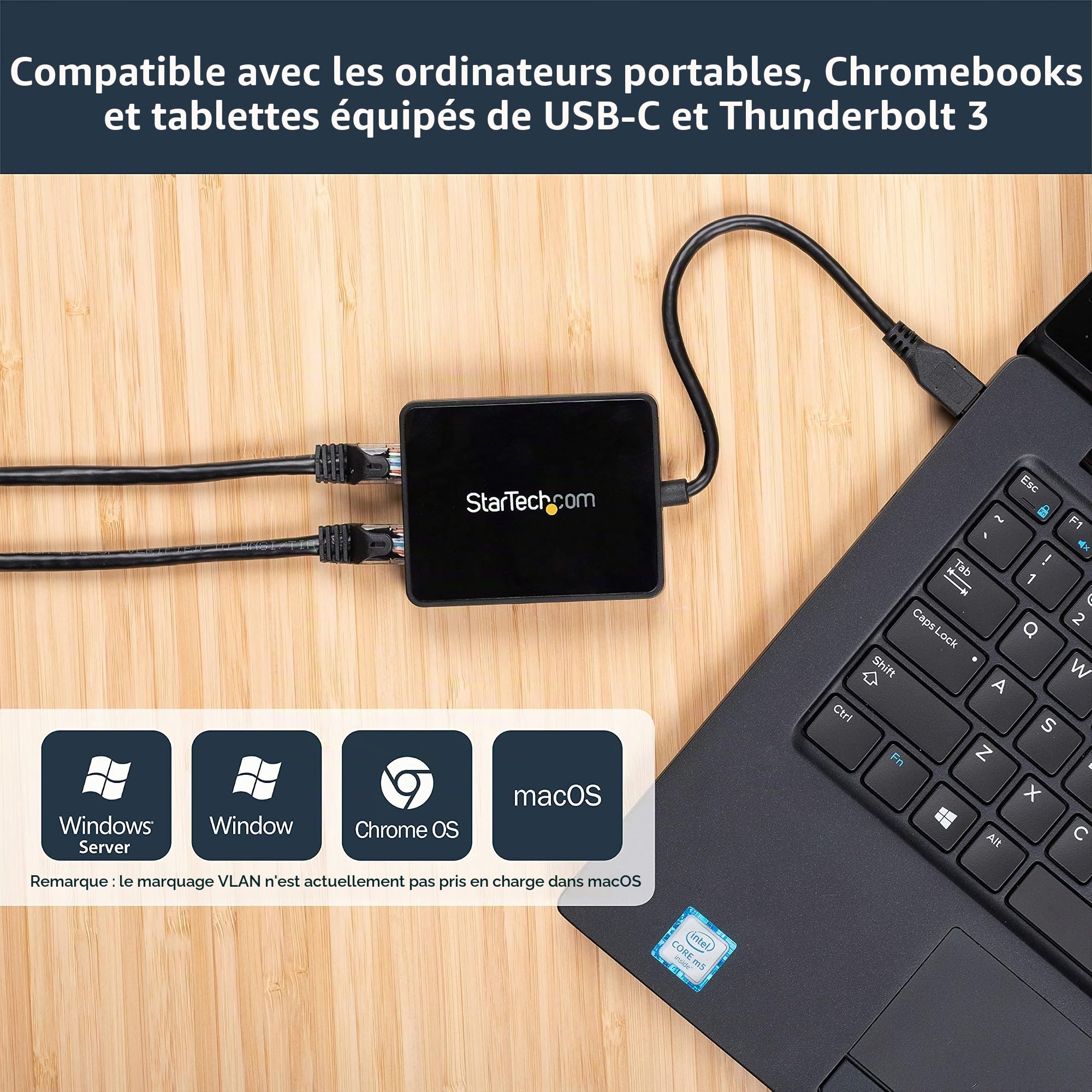 StarTech Adaptateur USB-C vers Double Gigabit Ethernet, avec Port USB 3.0 | Type-A, Adaptateur reseau, ASIX AX88179A, WoL, VLAN, MDIX auto, TB3, TB4, MacOS