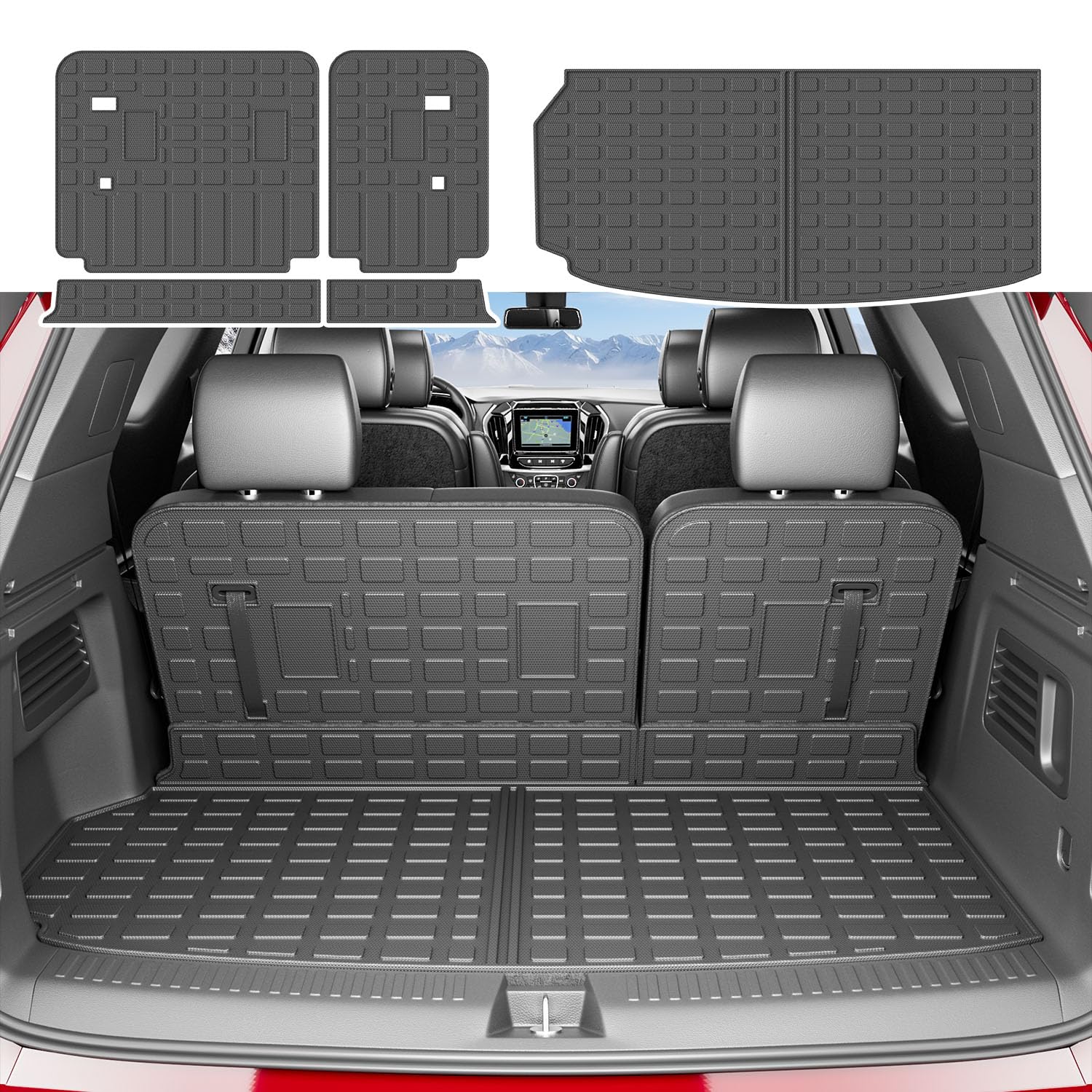 xipoqix Cargo Mat Backrest Mat Compatible with 2024-2026 Chevy Traverse | GMC Acadia 2025 2026 Buick Enclave Cargo Liner Replacement for 2024-2026 Chevy Traverse Accessories (Trunk Mat+Backrest Mat) Compatible with Chevy Traverse | 2024-2026