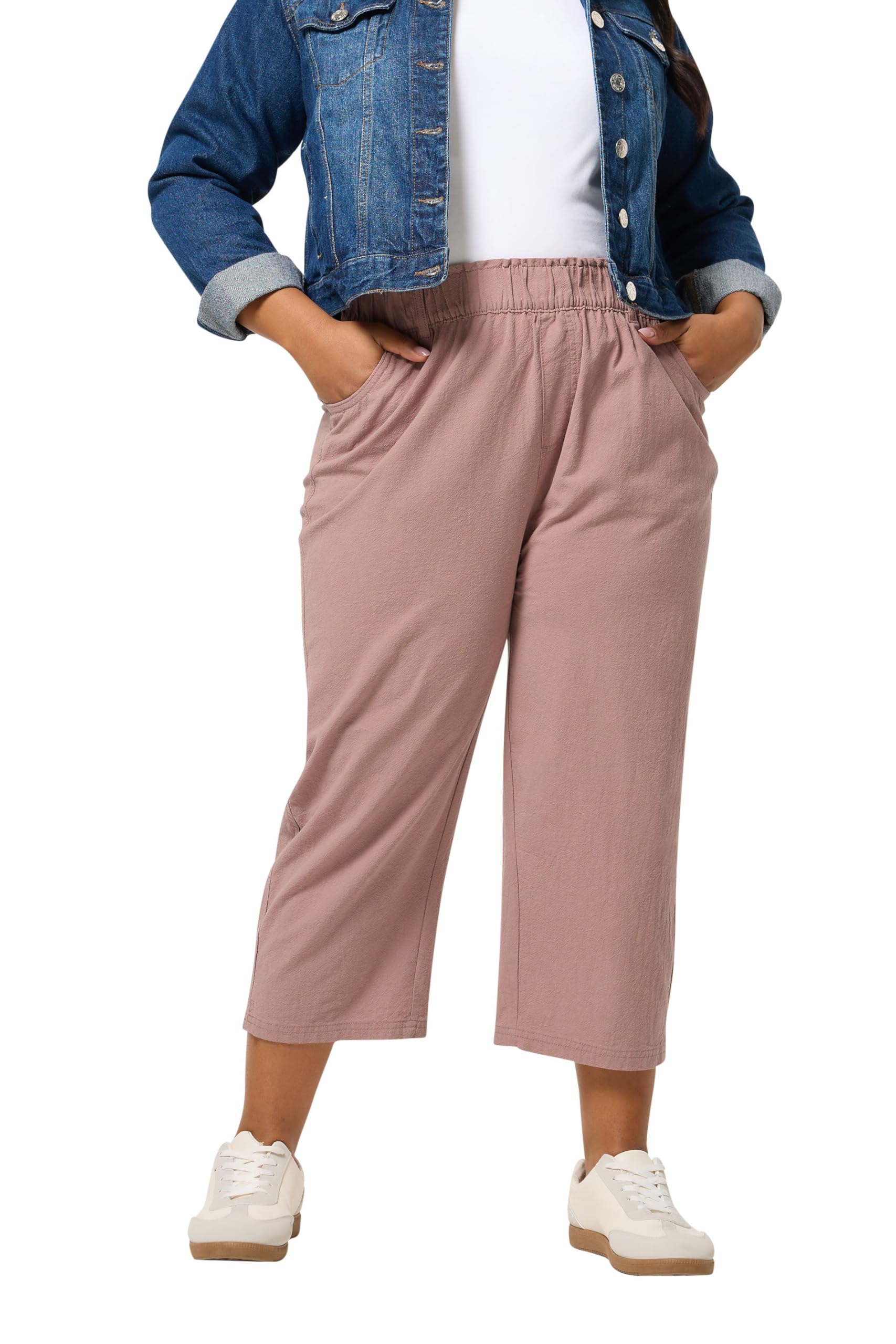 Yours - Women's Cropped Trousers - Cotton - Dusty Pink - Size 22-24
