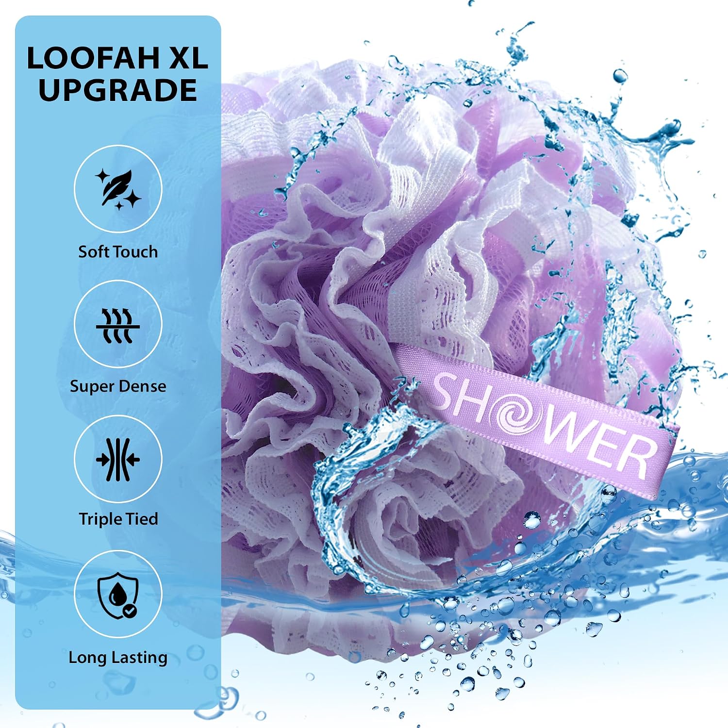 Loofah-Bath-Sponge Lace-Mesh-Set // 2-Scrubs-in-1 by Shower Bouquet/Large Full 60g Pouf (4 Pack Spa Colors) Body Luffa Loofa Loufa Puff - Exfoliate, Cleanse Skin with Luxurious Bathing Accessories