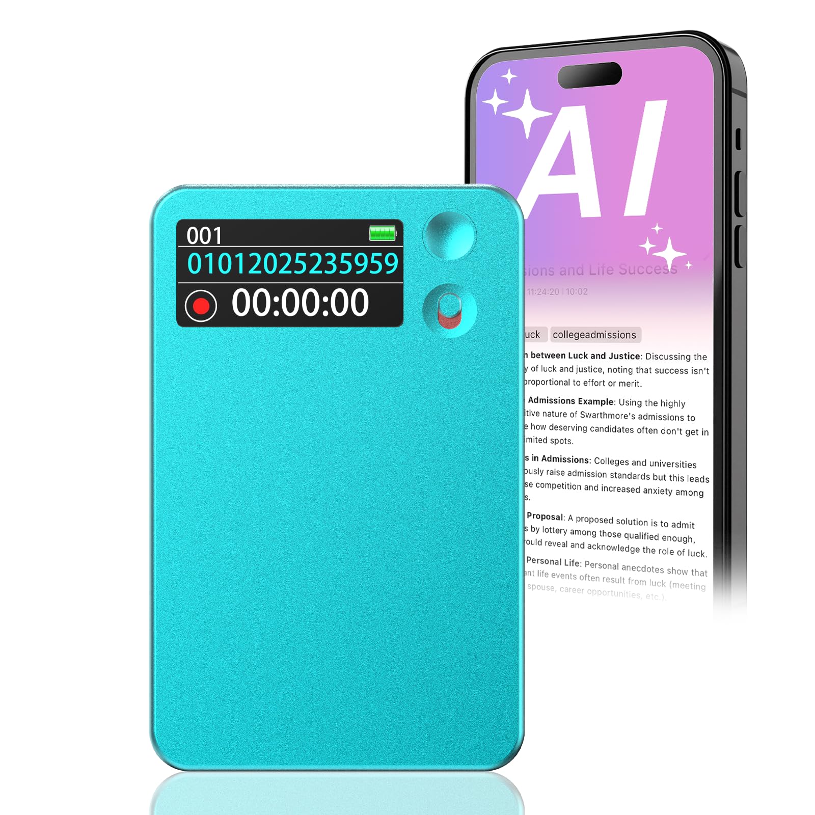 KI Digitales Diktiergerät - App-Steuerung, Transkription & Zusammenfassung mit AI-Technologie, 64GB Speicher, Audio-Recorder für Vorträge, Meetings, Anrufe,Blau