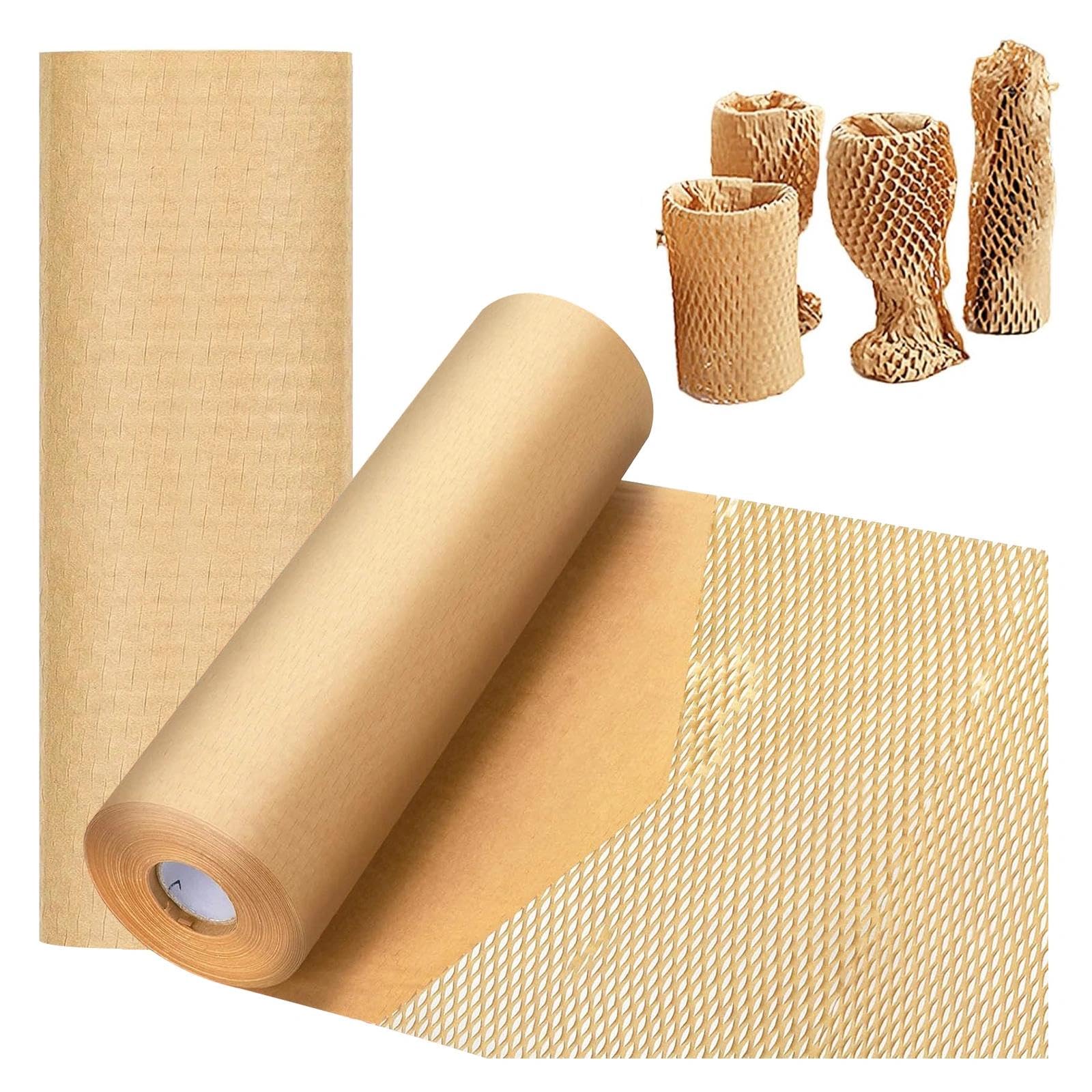 Honeycomb Packaging Paper Roll 100M x 30cm, Brown Kraft Paper Bubble Wrap Alternative, Reusable Hand Tear Cushion Wrap for Moving House, Fragile Crockery, Shipping, Gift Wrapping