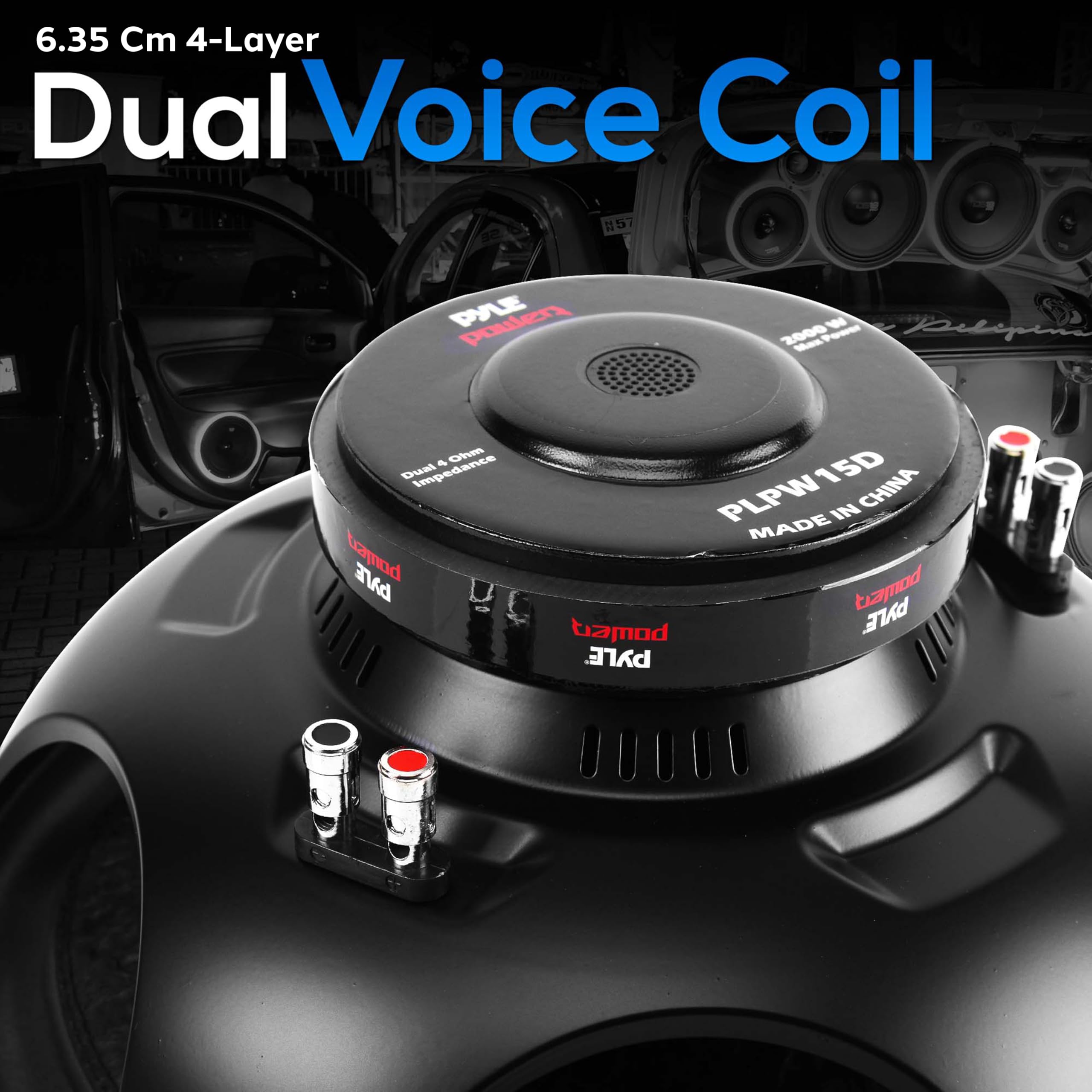 Pyle 15” Car Subwoofer Speaker, 2000W Max Power, Dual Voice Coil