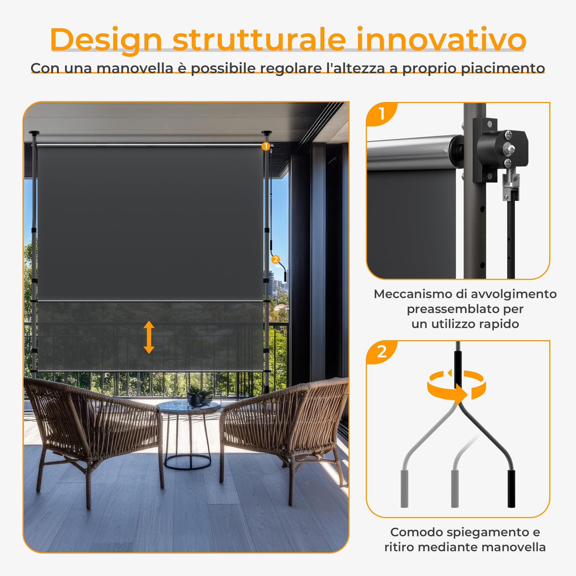 HOMEDEMO Tenda da Sole Verticale Regolabile 200x(220-310) cm Antracite Impermeabile Anti-UV