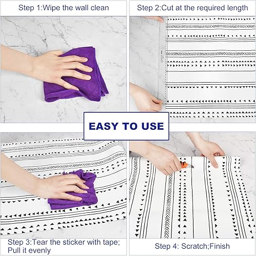 Miniatura 7 de Caltero Papel tapiz de triángulo moderno de 17.7 x 236 pulgadas, papel tapiz triangular para despegar y pegar, papel de contacto blanco y negro,