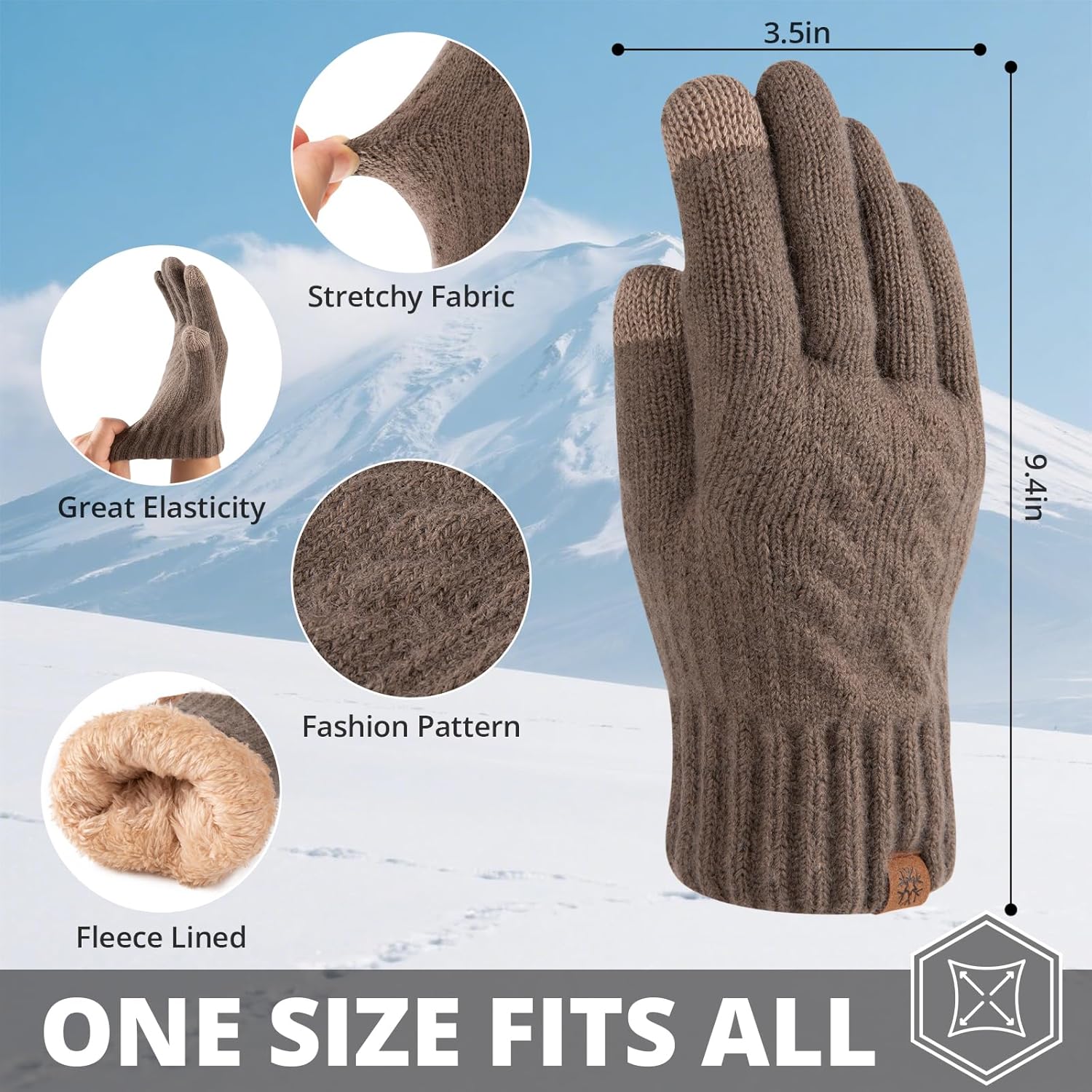 Winter Gloves for Men Cold Weather Warm Touch Screen Knit Lining Thermal Elastic Mittens for Running Driving - Image 6