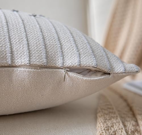 Miniatura 5 de Caflife Juego de 2 fundas de almohada bohemias de 18 x 18 pulgadas, fundas de almohada decorativas para cama, fundas de almohada neutras beige con