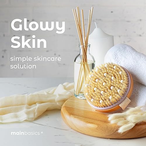 Miniatura 8 de MainBasics Cepillo corporal seco exfoliante - cerdas de jabalí y nódulos de masaje para piel seca circulación sanguínea tratamiento de celulitis y
