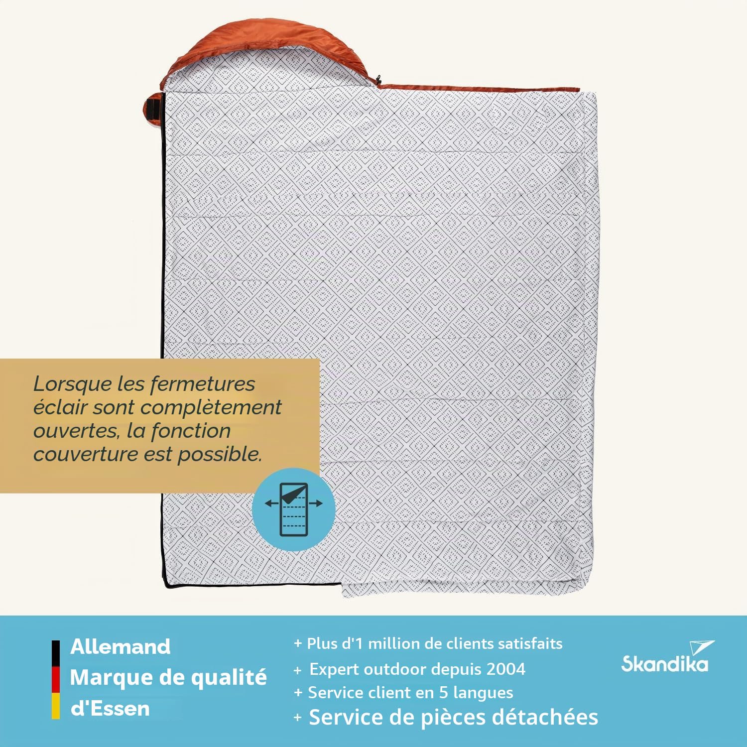 Skandika Sac de couchage Iceland - Avec doublure intérieure en polycoton - Pour adulte - Peut être couplé - 3 saisons - Jusqu'à 5 °C - 220 x 80 cm - Sac de compression - Pour l'hiver et l'extérieur