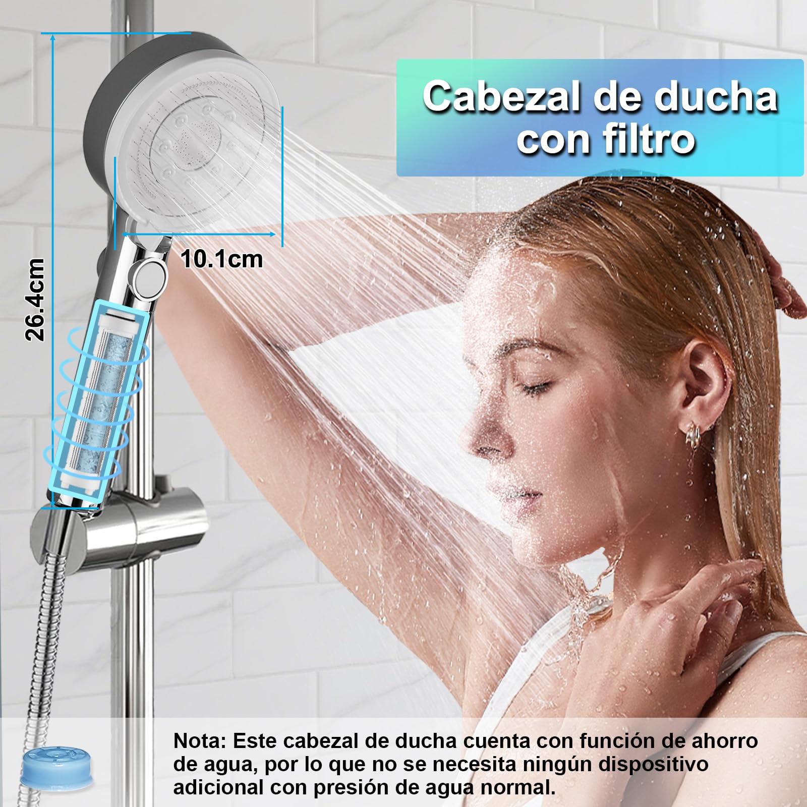 Alcachofa Ducha con Manguera, Alcachofa de Ducha con Filtro Alta PresióN para Ahorrar Agua con 5 Modos, Shower Head with Hose para Zonas con Baja PresióN de Agua, Cromado Blanco
