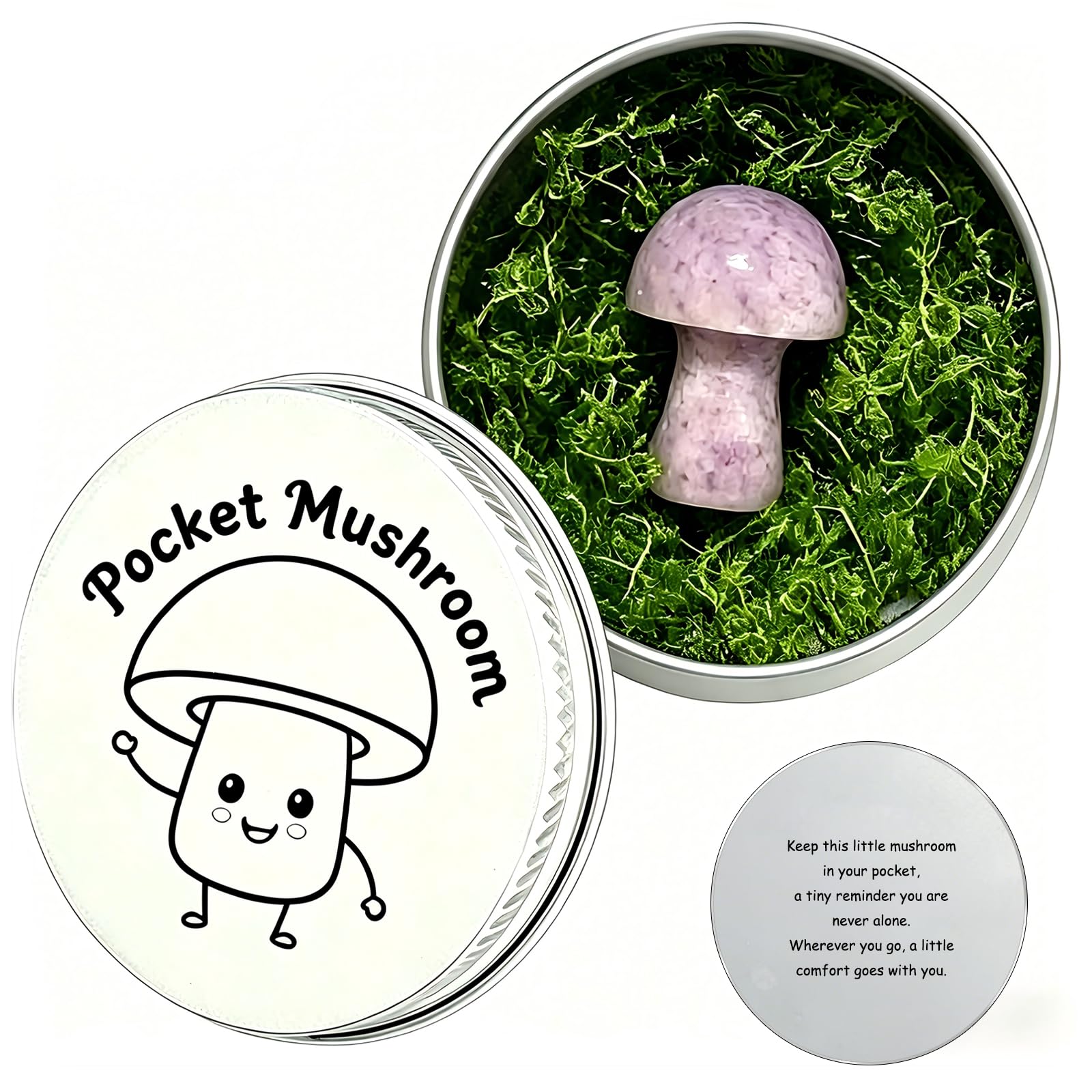 Ethlomoer Amethyst Crystal Mushroom in Tin Box, Healing Crystals & Spiritual Gifts for Women, Mindfulness Trinket Box, Positive Affirmation Mushroom for Unique Birthday Office