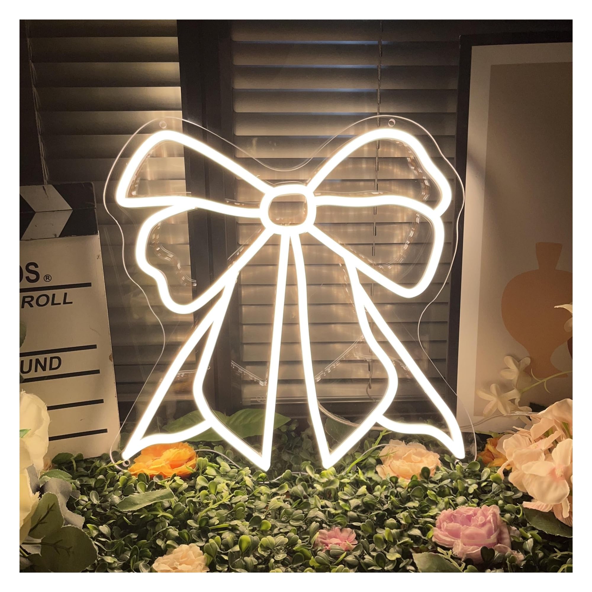 RONGCH Hanging Art Signs Pink Bow Neon Sign Girl's Room Decor Gameroom Bedroom Bar Livingroom Birthday Party Wall Decoration 40cm