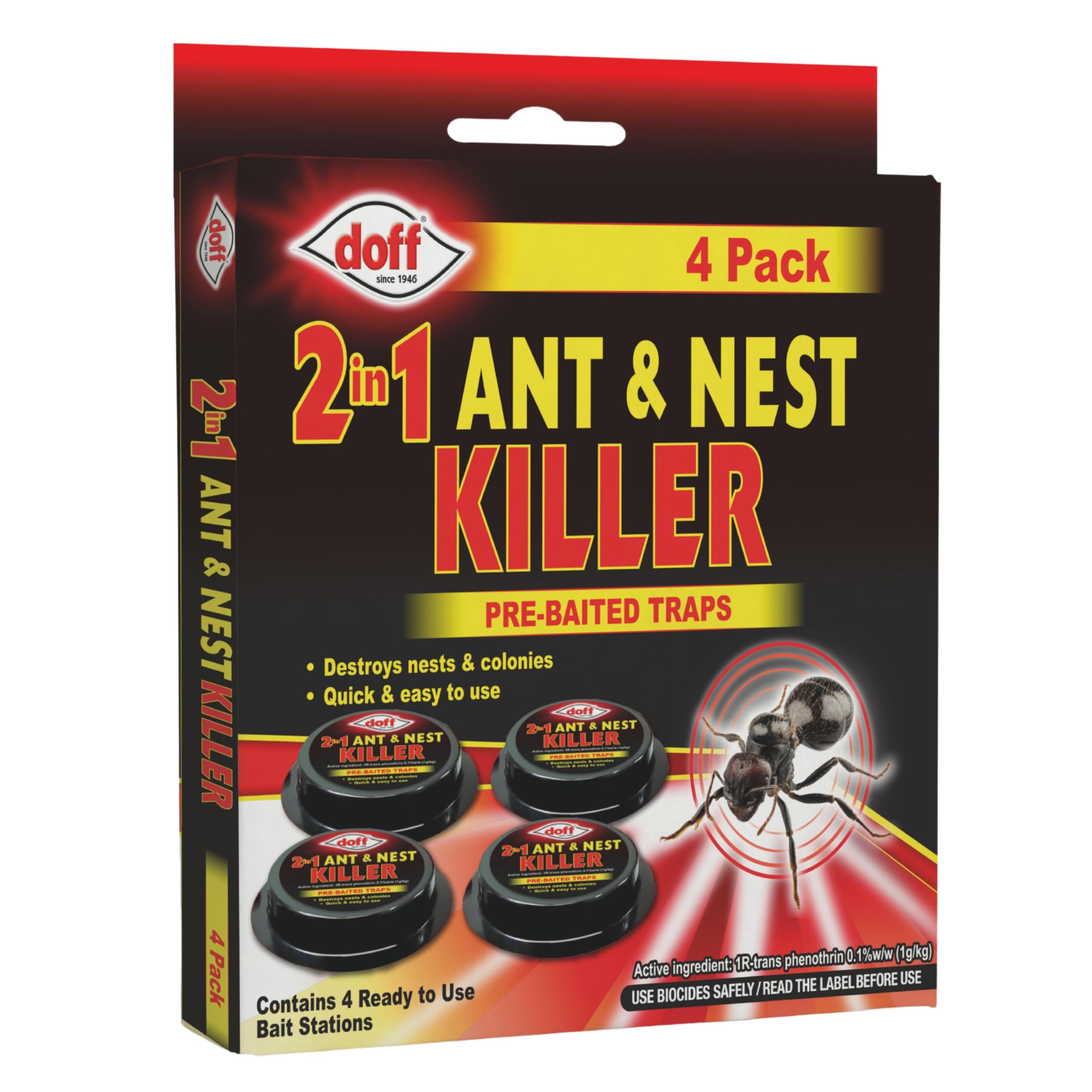FERRIS | 4pk Ant Killer Bait Station Destroys Ants and their Nests | Ant Traps used Indoors, Kills Ant Colonies Use at Home & Garden | Strongest Control System - Clean and Easy to Use, Creates No Mess