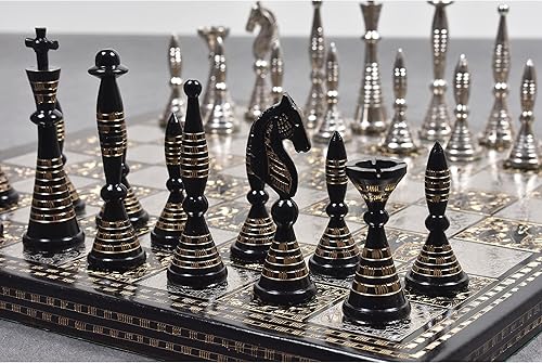 Miniatura 4 de Juego de piezas de ajedrez y tablero de lujo Warli de metal de latón macizo, 12 pulgadas, plateado y negro