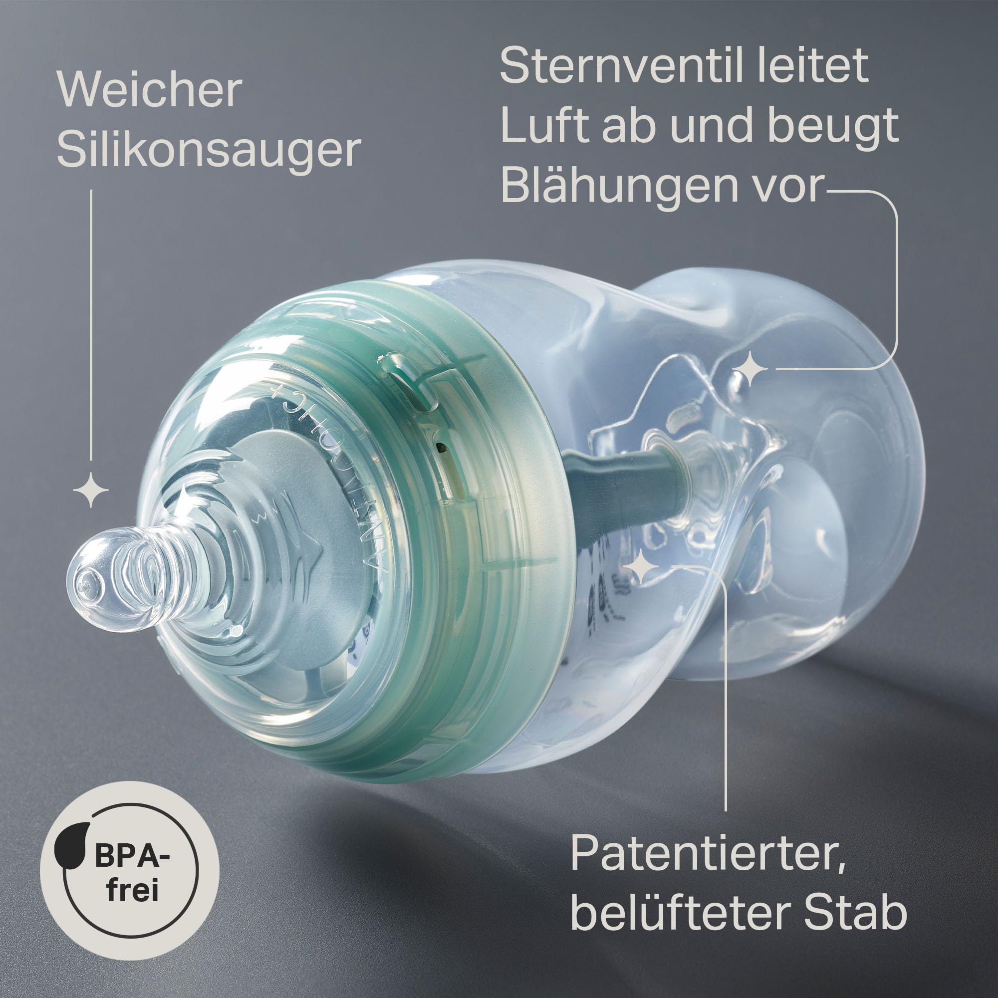 Tommee Tippee Anti-Kolik-Starterset für neugeborene Babys mit Kolik, 150-ml- und 260-ml-Babyflaschen Besonders langsamer und Langsamsauger 2 x brustähnliche mittlerem Sauger belüfteter Anti-Kolik-Stab