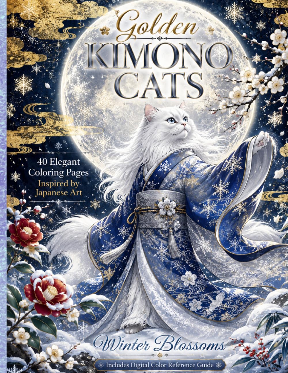 Golden Kimono Cats: Winter Blossoms