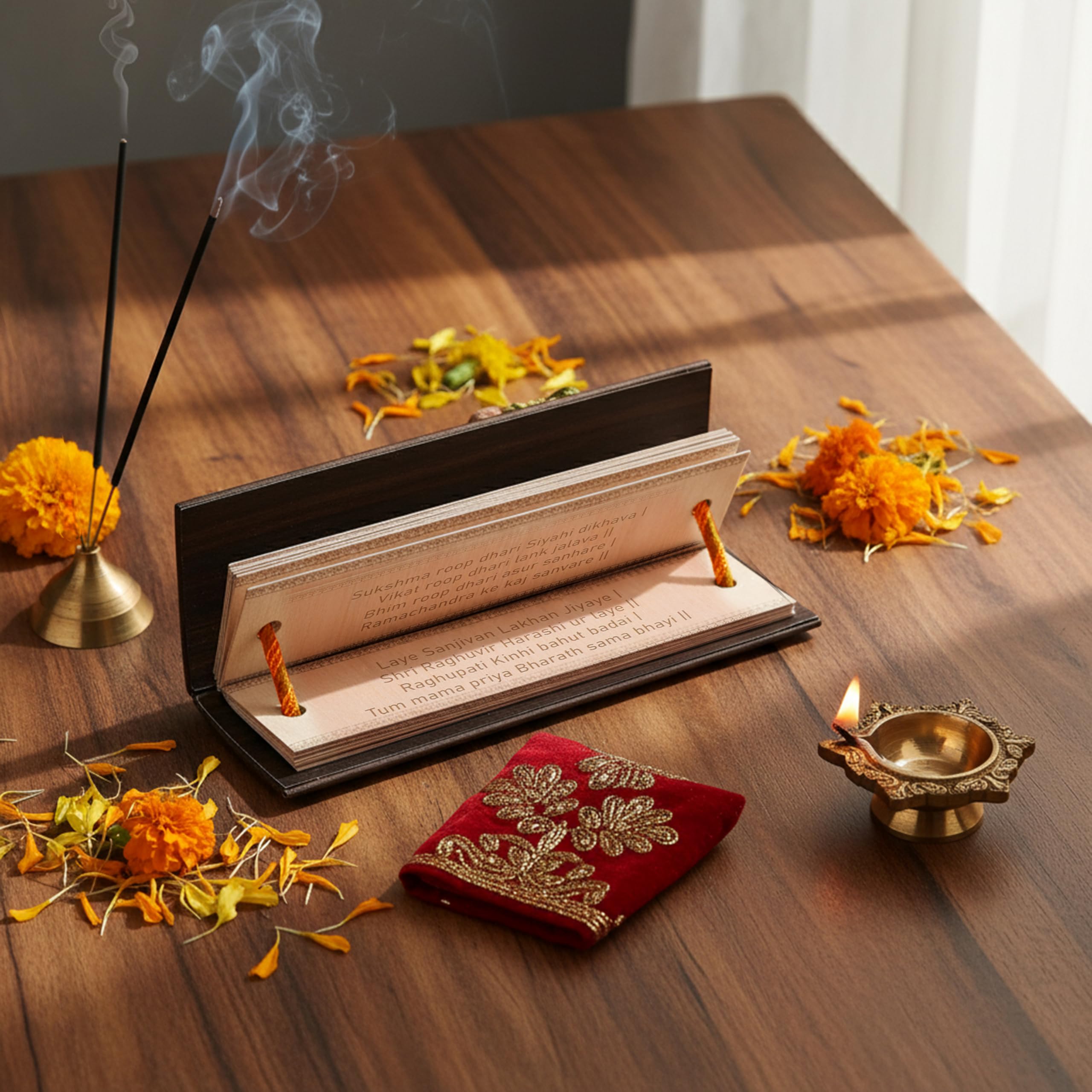 Cycle Pure Hanuman Chalisa Pocket Book on Palm Leaf Motif | Non-Tearable Sheets | Sacred Text in English | Hanuman Chalisa Wooden Book