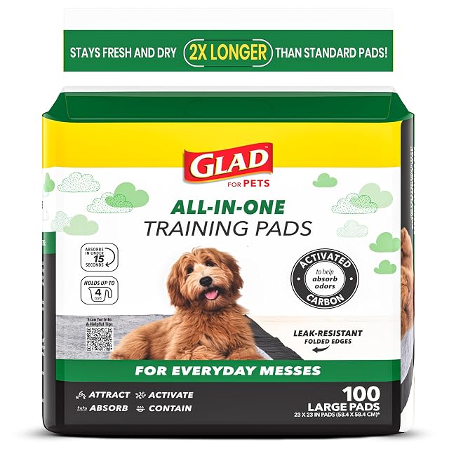 Glad for Pets Black Charcoal Puppy Pads 23x23 Disposable Training Pads That Absorb Urine Neutralize Odor with Activated
