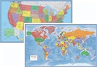 Vista 1 de Conjunto de dos mapas de pared clásicos premier de Estados Unidos y el mundo, 48 x 78 pulgadas
