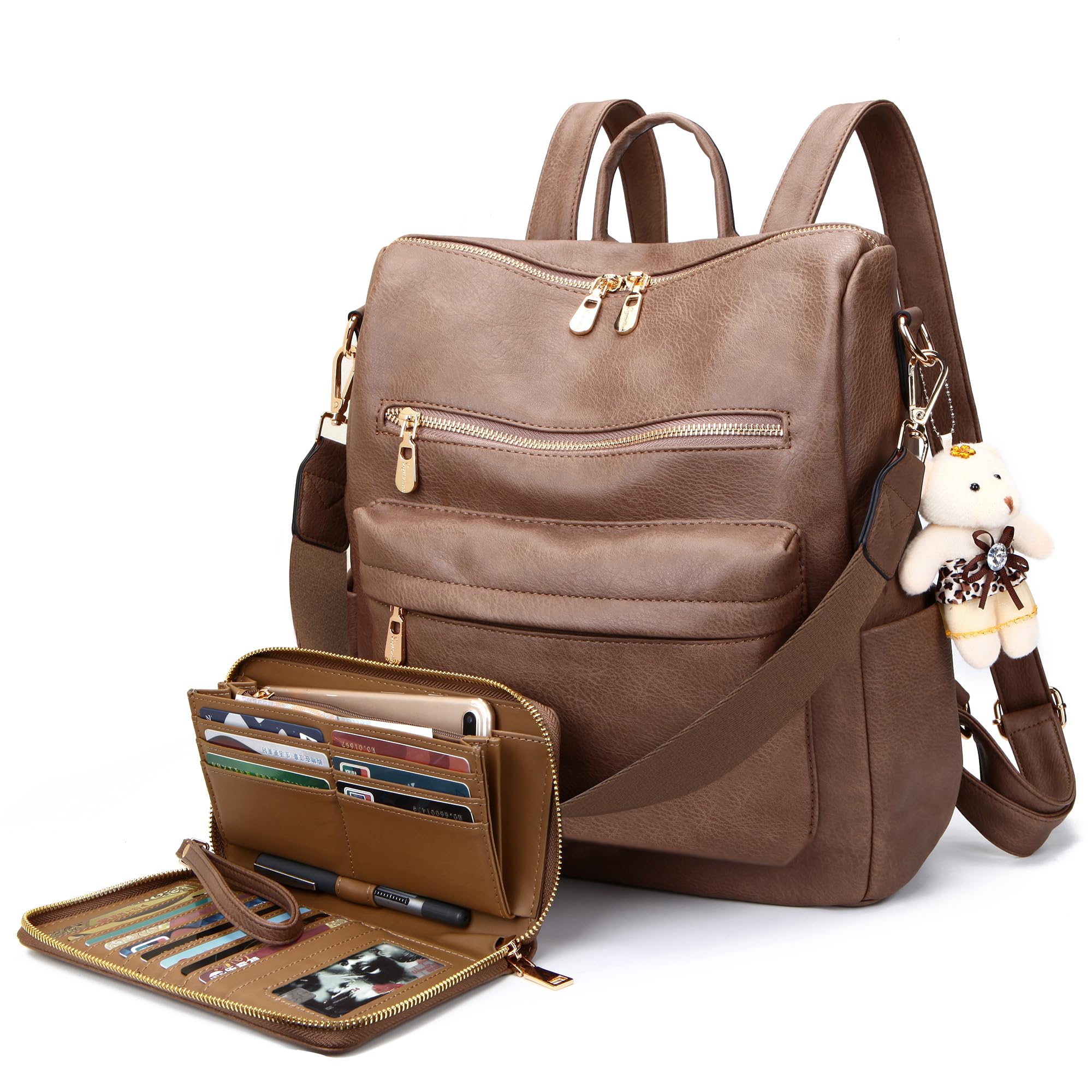 Soperwillton Women Backpack Purse Multipurpose Design Handbags Shoulder Bag PU Leather Travel bag Backpack Set 2pcs