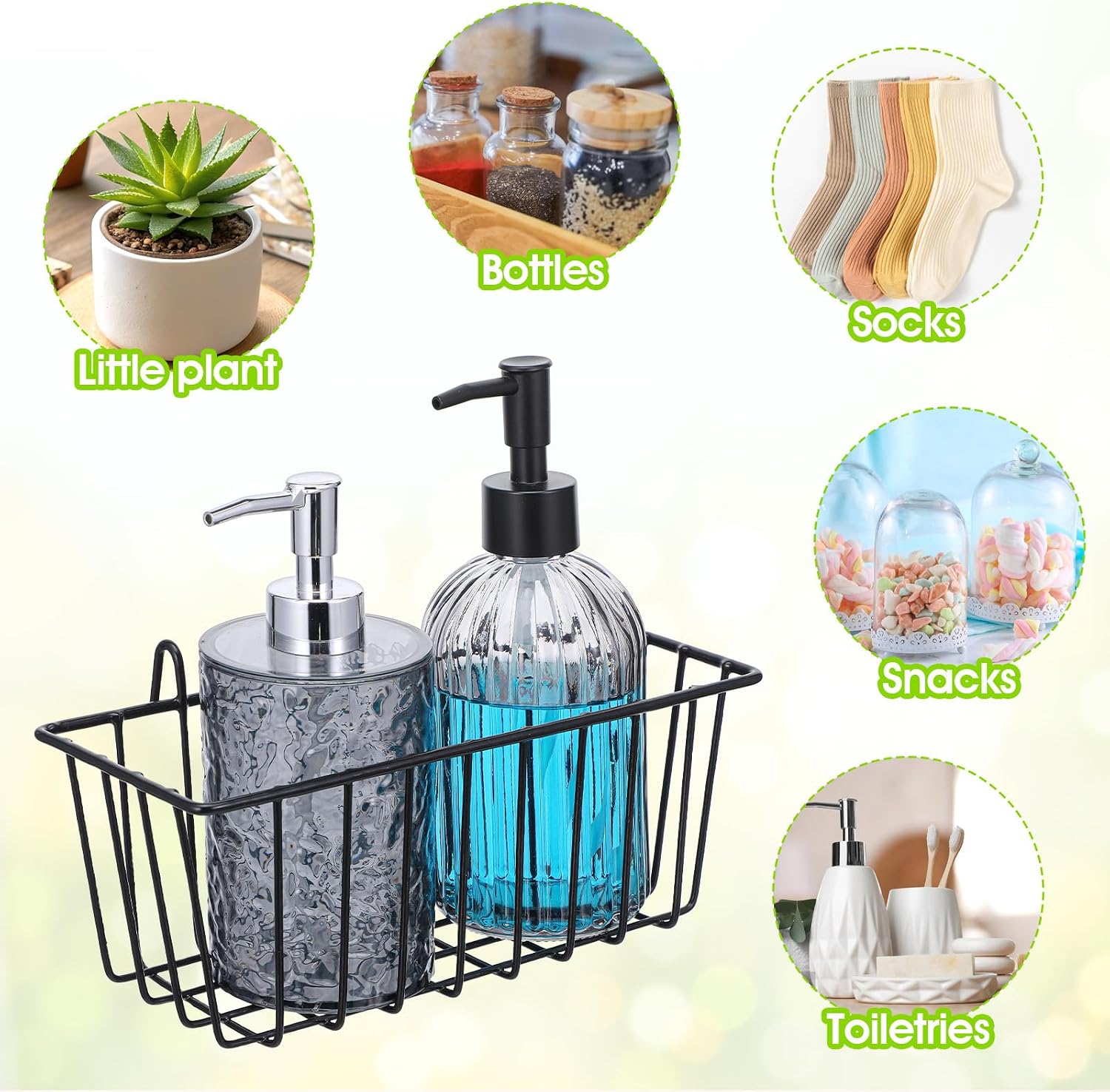 10 PCS Hanging Wire Baskets for Organizing - Hanging Metal Basket Storage with Wall Grid Panel, Rust-Resistant Iron for Kitchen Bathroom Home Decor (Black, 9x3.9x3 Inches)