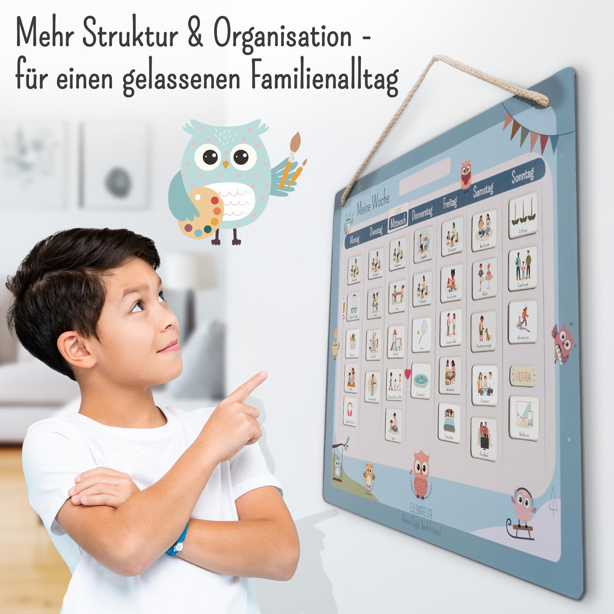 Wochenplaner Kinder - Montessori Magnettafel, 211 Magnete, beschreib- & abwischbar - Wochenplan Kinder fördert Selbstständigkeit & Struktur - Wochenplaner magnetisch mit Zubehör