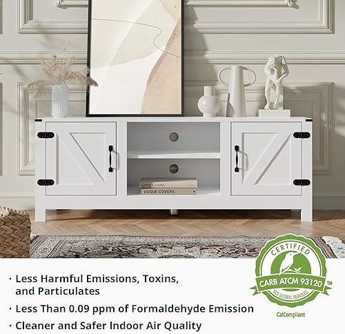 Miniatura 6 de Cozy Castle Farmhouse - Soporte de TV moderno para TV de 5560 pulgadas, soporte de TV blanco con puertas dobles de granero, centro de