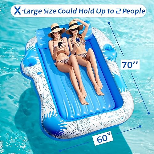 Miniatura 3 de Inflatable Pool Lounger Float for Adults - JIANYHW X-Large Beach Sun Tan Tub Pool Lounge Raft Sunbathing Pool Floaties with 2 FoodDrink Holder, Blow