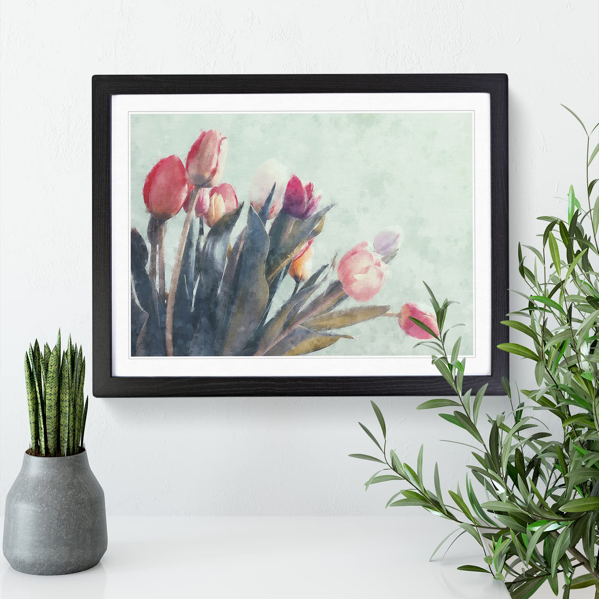 Bunch Of Pink Tulips Painting Modern Art Framed Print, Black, A3 (46 x 34 cm) - Image 3
