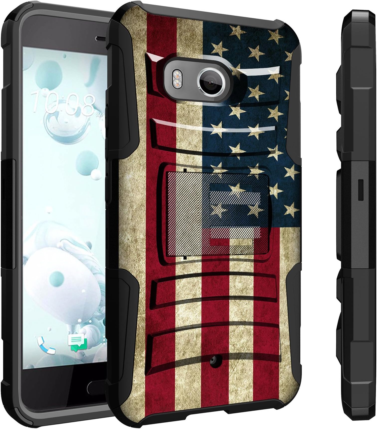 Untouchble Case for HTC U11 Case, HTC Ocean Flag Holster Case, HTC U 11 Case [Heavy Duty Clip]- Shockproof Swivel Holster Case with Built in Kickstand - Vintage America Flag