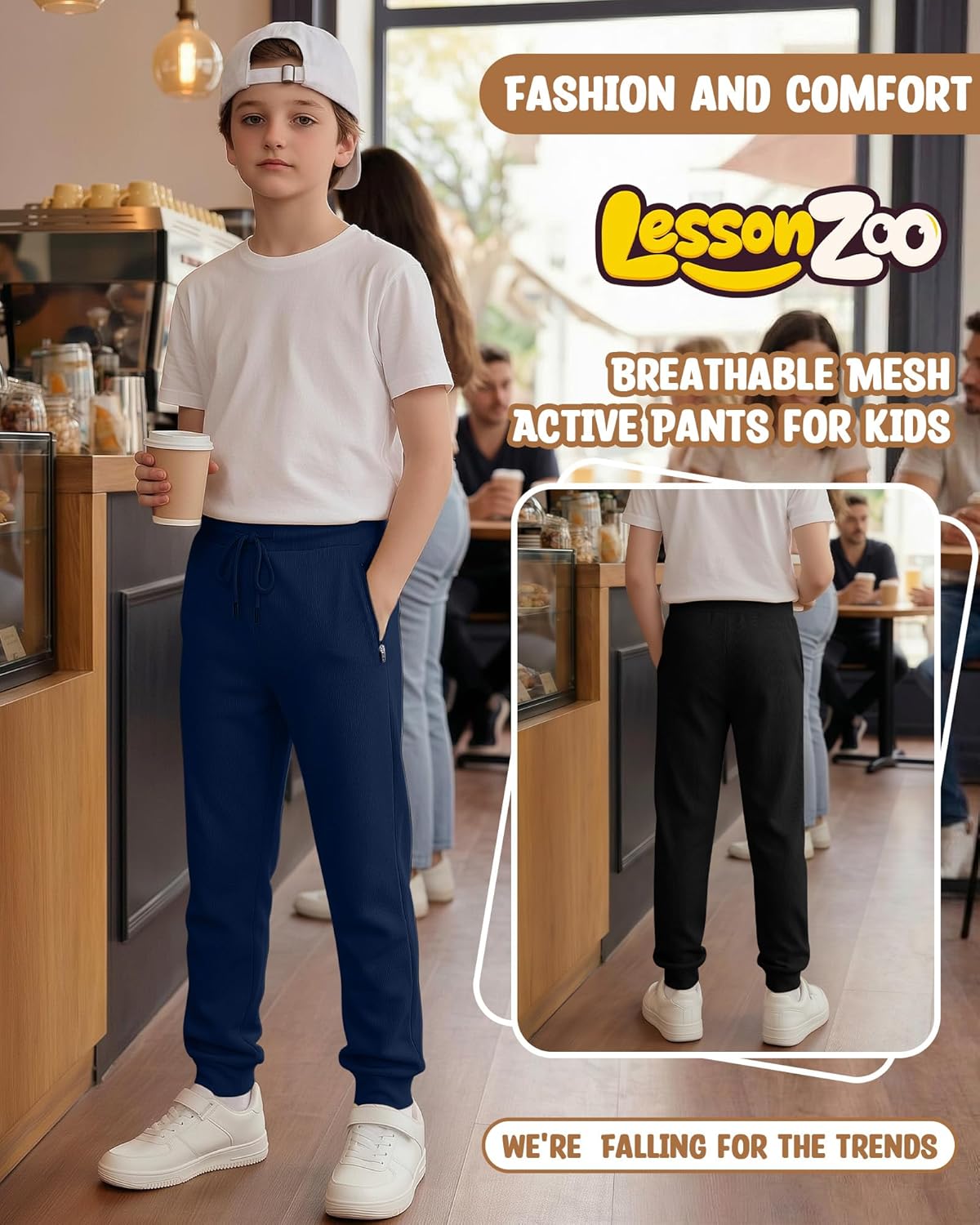 3 Pack Boys' Mesh Joggers Quick Dry Lightweight Sweatpants Kids Elastic Waist Athletic Pants with Zipper Pockets