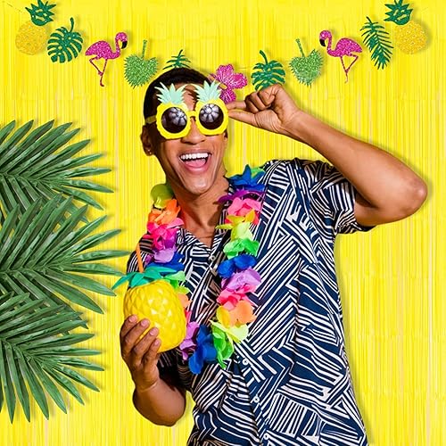 Miniatura 4 de BRAVESHINE Telón de fondo de cortina de flecos de papel de aluminio, paquete de 2 cortinas de oropel amarillo para cabina de fotos, serpentinas para