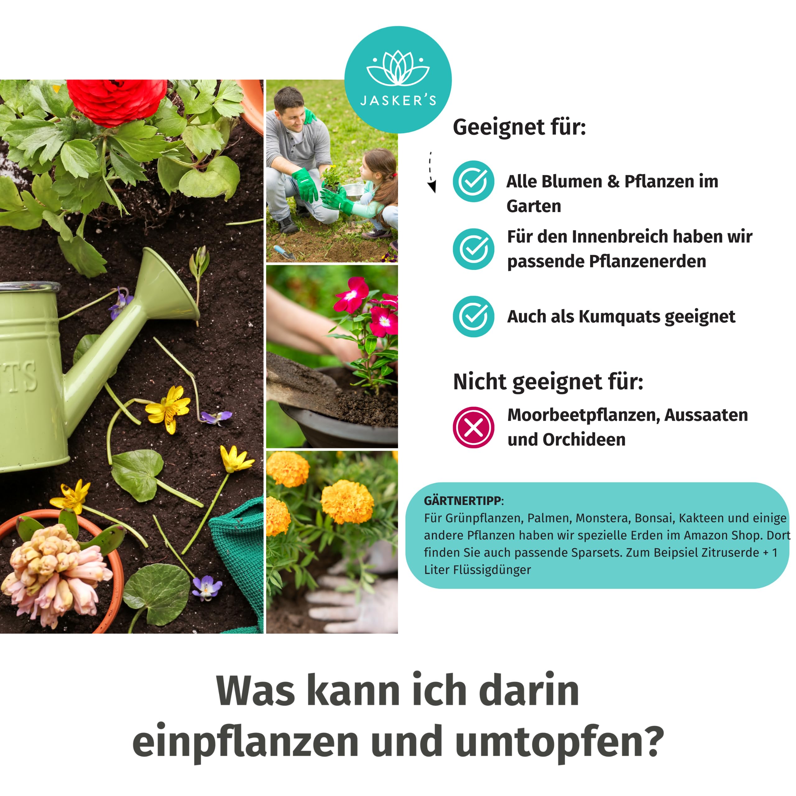 JASKER'S Bio Blumenerde torffrei 5 L - 100% nachhaltige Erde torffrei -  Torffreie Pflanzenerde fr Zimmerpflanzen mit Dnger - Universalerde  torffrei ...