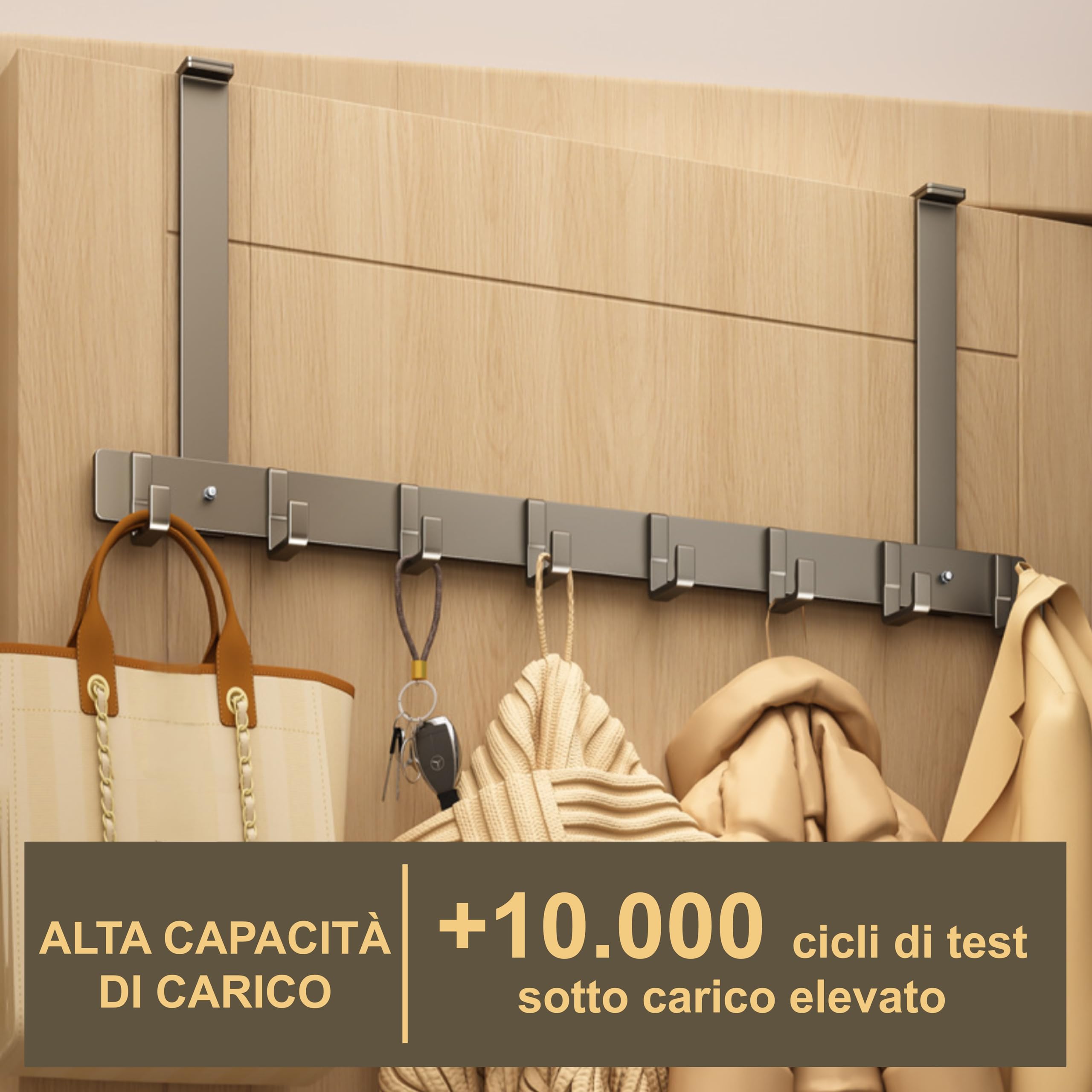 Appendiabiti da porta Regolabile,8 ganci,salvaspazio,da appendere,estremamente resistente - appendini da porta, ganci appendiabiti da porta, appendi abiti per porte (grigio) - 2