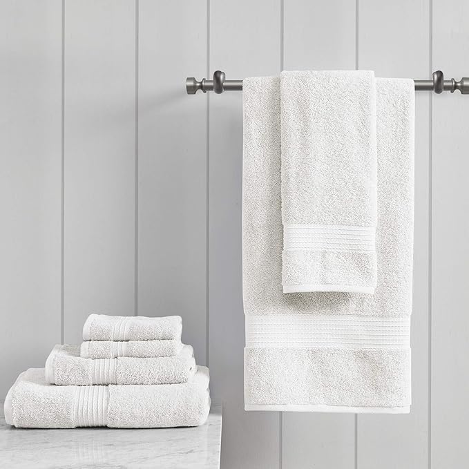 Madison Park Organic 100% Cotton Bathroom Towel Set, Hotel & Spa Quality Highly Absorbent, Quick Dry, Include for Shower, Handwash & Facial Washcloth, Multi-Sizes, White